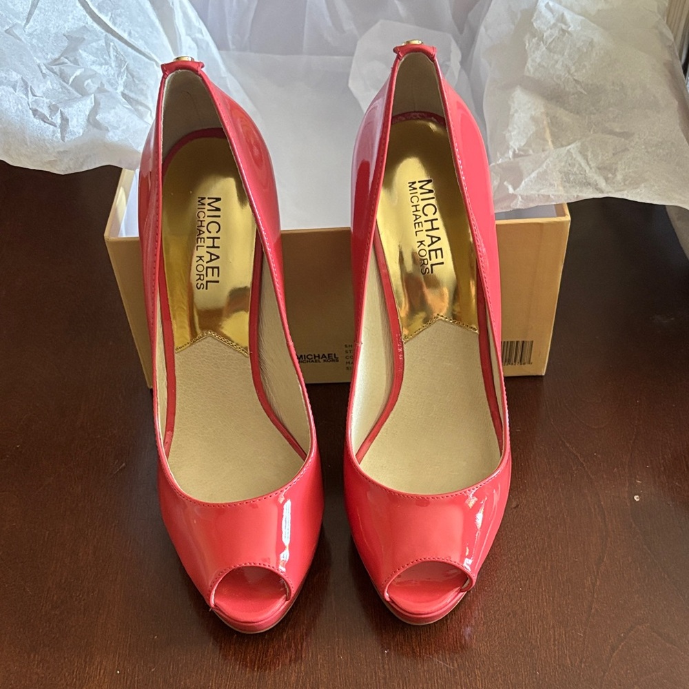 Michael Kors Glossy Red Peep Toe Heels
